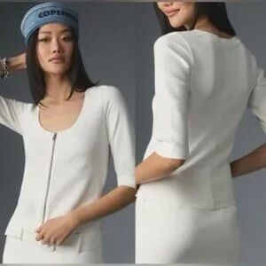 Maeve Anthropologie white scoop neck zip up top size S